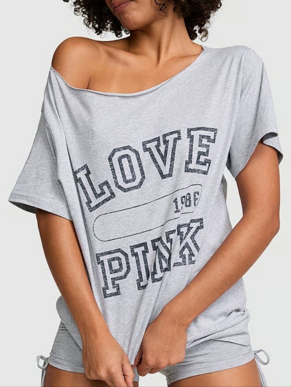 VS Pink Campus Cotton Off-The-Shoulder Tee Sz XXL